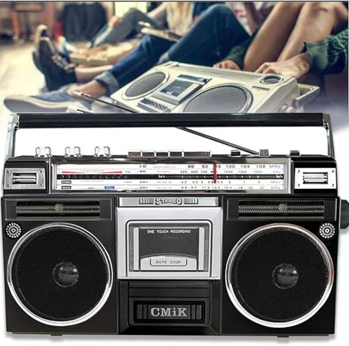 WaaYb Retro-Boombox-Kassettenspieler, tragbare CD-Retro-Boombox mit 3,5-mm-Kopfhöreranschluss, tragbares AM/FM-DAB-Radio mit Unterstützung für SD/USB-Eingang, Retro-Streaming im 80er-Jahre-Stil Black