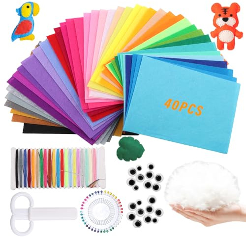 SRunDe 40 Farben Filzstoff Bastelfilz, Bunter Filzstoff 20 * 14.5cm, Bastelfilz Farbig Filz Blätter, Kinder Vliesstoff Stoff Filzplatten, Weicher Filzstoff zum DIY Handwerk Nähen Manual Decoration