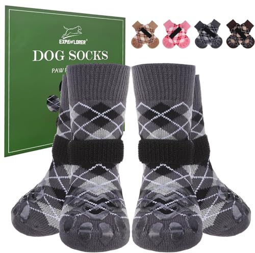 EXPAWLORER Hundesocken Anti Rutsch Leckschutz von Pfoten, doppelseitiger Rutschfester Pfotenschutz für Hartholzböden, Hunde Socken verletzung für alle Hunde, britischer Stil, Schwarz S