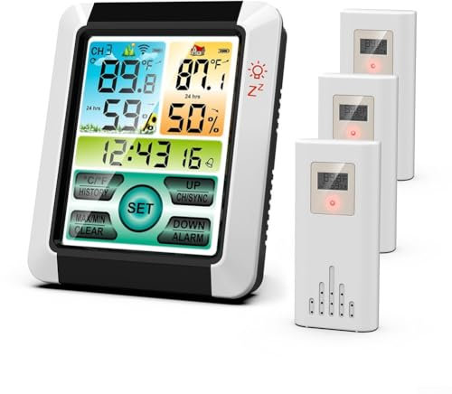 HEBEOT Thermometer Digital Hygrometer Digital Weather Station, Wireless Temperature And Humidity Meter with 3 Sensor