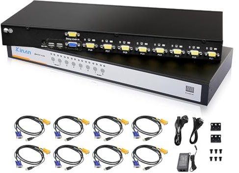 Commutateur KVM VGA 8 ports, montage en rack 1U, 2048 x 1536 DDC2B, commutateur KVM USB avec menu OSD, balayage automatique, surveillance des appareils, contrôle jusqu'à 8 ordinateurs/serveurs avec