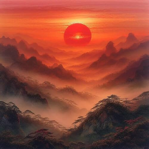 Malen Nach Zahlen Erwachsene Scenic Sunset (2), DIY Kreativ Set Erwachsene, 100x100cm Malen Nach Zahlen Kinder und Anfänger, mit Pinseln und Acrylfarben Handgemalt Ölgemälde Leinwand, Decor D-664