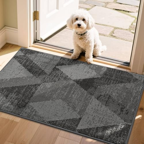 COSY HOMEER Dirt Trapper Door Mat for Indoor 60 x 90 cm, Dirt Trapper Front Door Mat, Polyester Welcome Mat Entrance Rug, Absorbent Non-Slip Indoor Doormat Machine Washable, Light Grey