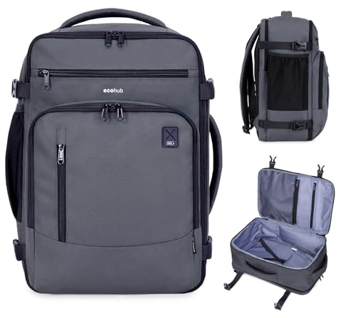 ECOHUB Zaino Ryanair 40x20x25 Bagaglio a Mano 40x20x25 Ryanair Zaino da Viaggio Valigia Bagaglio a Mano Borsa da Viaggio Borsa tote ecologica in PET riciclato da 20 litri,Brevettato, Grigio