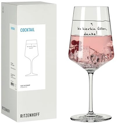 RITZENHOFF 8171004 Cocktail-Glas 500 ml, Serie Sprüche, mit lustigem Schriftzug bis hierhin füllen, danke - Made in Germany