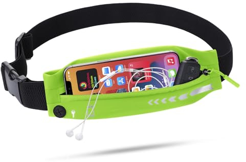 USHAKE Slim Running Belt for Women Men-Runners Phone Holder Fanny Pack, Adjustable, Bounce Free Waist Pouch bag for Workout, Money Belt, Run Gear Accessories Neo Green