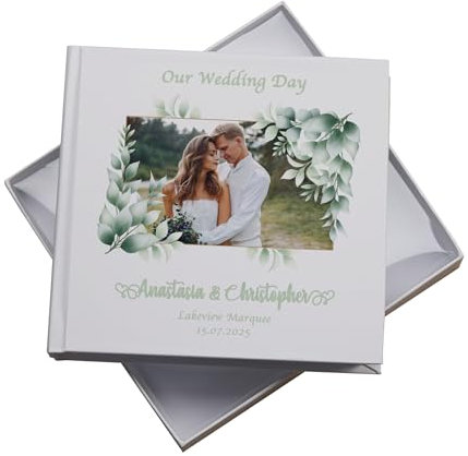 Personalised White Wedding Photo Album Gifts Custom Photo Design With Leaves Frame