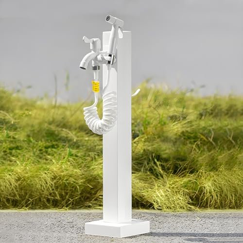 Fontana verticale con rubinetto per giardino, colonna d'acqua per rubinetto esterno, erogatore d'acqua antigelo per rubinetto esterno, fontana con fontana, per giardino, fattoria, cortile (bianco, 60