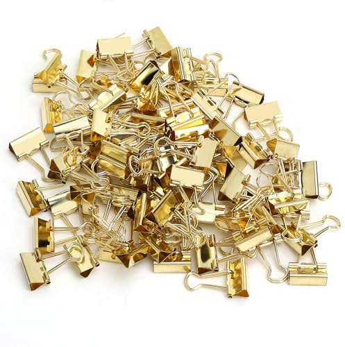 APOMOONS 80 stycken Klammernmetall, Foldback Klammern Gold 19 mm för kontor, skola och hem, binderklipp, pappersklämmor, Vielzweckklammern, Documentenklammer och mer