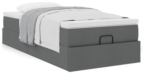 IKAYAA Boxspringbett 100 x 200 cm mit Matratze und Bettkasten, Polsterbett Dunkelgrau Type-2