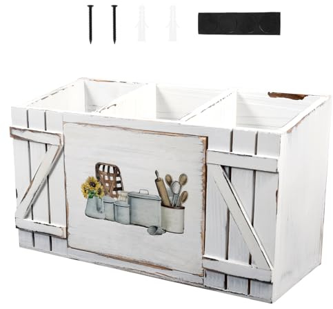 Deuson Range-couverts en bois avec 3 compartiments, boîte de rangement pour couteaux, fourchettes et baguettes, robuste et durable, peu encombrant, pour fourchettes, cuillères, couteaux, spatules