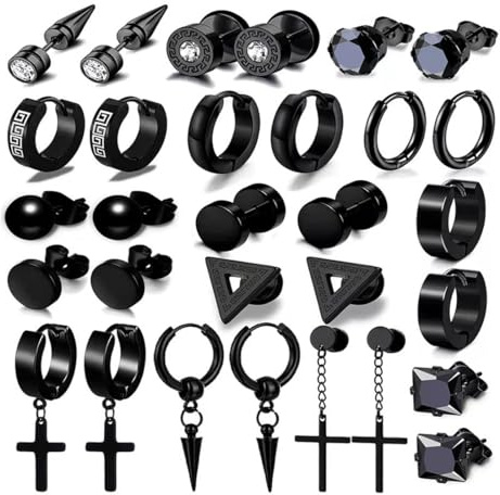 EJRUP 15 Paires Boucles d'Oreilles Hommes,Créoles Acier Inoxydable Boucle d'Oreille,Hypoallergénique Créoles Pendantes Croix, pour Hommes Garçons, Femme, Enfant, Fille
