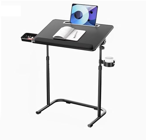 Höhenverstellbarer & Laptoptisch mit Getränkehalter, tragbarer Betttisch, Mobiler Stehpult, für Home-Office, Büro, Arbeiten im Sitzen & Stehen(Black)