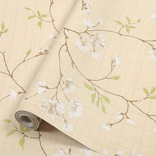 MOTTK Dicke Vintage-Tapete für Heimdekoration, selbstklebendes florales dekoratives Wandbild, wasserdichte Vinyltapete für Schlafzimmer, Möbel, Schrank (gelb, 2,45 x 300 cm)