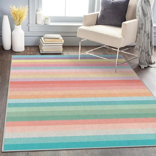 AUWUUA Flerfärgad randig dörrmatta 50 x 130 cm, minimalistisk, geometrisk, halkfri, tvättbar, för sovrum, entré, kök, matsal