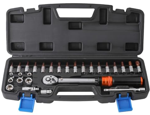 Moliuoly Set di 28 chiavi dinamometriche di precisione da 1/4, 2-24 Nm, con doppia scala, chiave a bussola per bicicletta, kit di riparazione a cricchetto