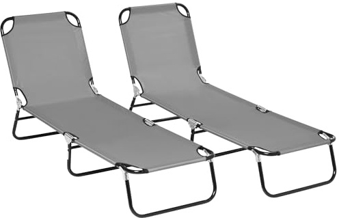 Outsunny 2er Set Sonnenliege klappbar Gartenliege mit 5-Fach höhenverstellbarer Rückenlehne wetterfest Outdoor Liegestuhl bis 120kg belastbar Strandliege für Pool, Strand Dunkelgrau