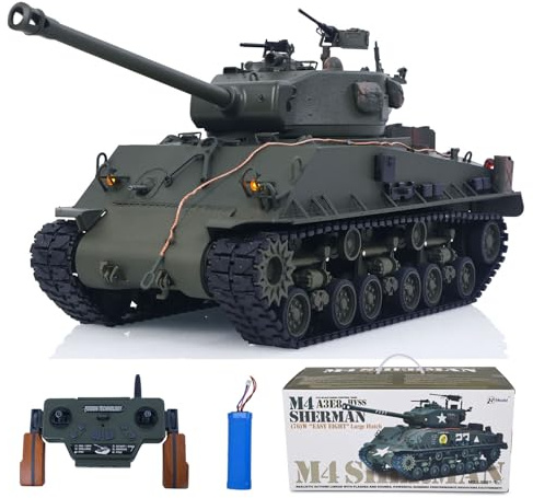 wheelfun 1/16 Ferngesteuerter Panzer Sherman M4A3 E8 Fury Edition | IR, BB, Rohr elevation, Raucheinheit, Metall-Chassis, Laufräder, 360° Drehung