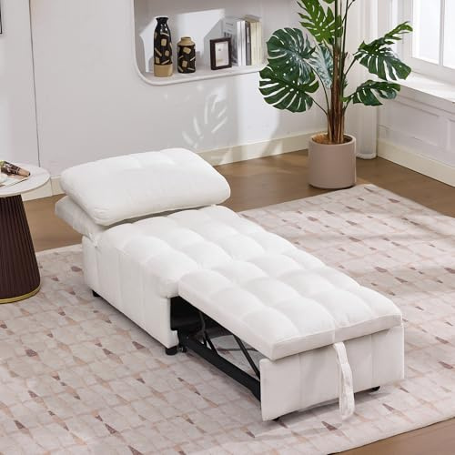 MODENVIE Modernes Schlafsofa mit Ausziehfunktion, Bequemer Relaxsessel Einsitzer mit Rollen, Verstellbare Chaiselongue Loungesofa Platzsparend für Schlafzimmer, Grau