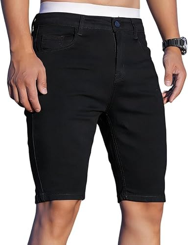 Enfärgade jeansshorts for män for män i modestil Knälånga lastunderdelar for vardagskläder(Black,XL)