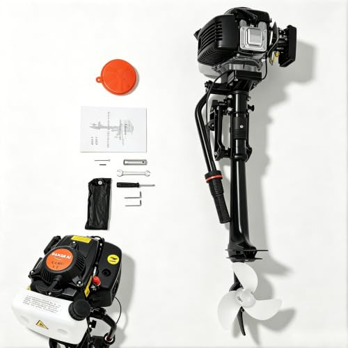 Motore fuoribordo a benzina 4 CV, 4 tempi, 55 cc, motore fuoribordo con CDI e raffreddamento 5500 giri/min, motore per gommone, per motoscafo, pesca, piccola barca da pesca, incluso set di attrezzi