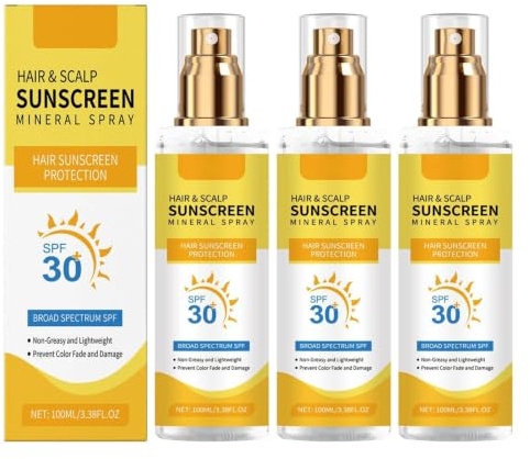 Kopfhaut Sonnenschutz Spray LSF 30 - UV Schutz für Haare und Kopfhaut - Sonnenschutzspray für Scheitel & dünner werdende Bereiche - UVA UVB Schutz, Nicht Fettend & Hydratisierend (3PCS)