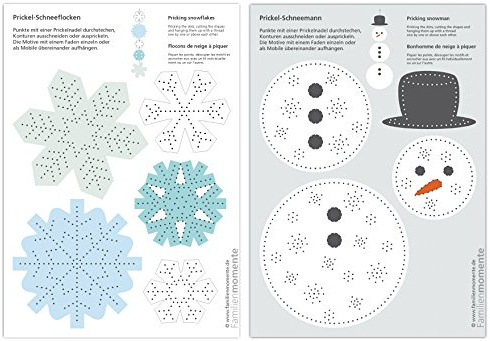 10 Bastelbogen zum Prickeln Schnee (5x Schneemann/5x Schneeflocken) DIN A5