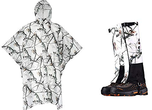 Huenco Vattentäta regnkläder med huva Camo Snow 3 i 1 + snökamouflage damasker för snöiga promenader