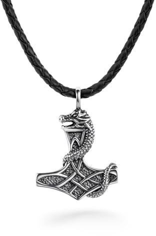 STERLL Herren Lederkette Mit Silbernem Thor Hammer Anhänger Aus 925 Silber