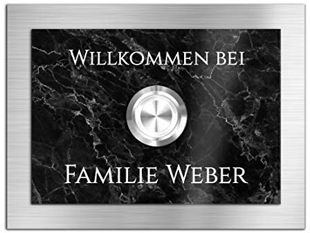 Premium Designer Türklingel mit Namen - Wunschtext | LED-Klingelknopf 10x7 cm | Modell: Weber - beschriftete Klingel aus Hochglanz Acrylglas und Edelstahl Klingelschild Taster beleuchtet