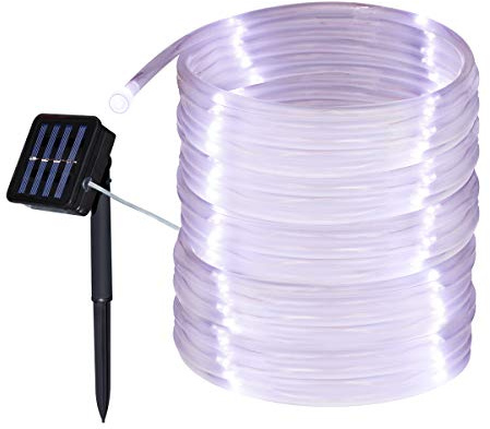 Tuokay Outdoor Rope Lights, 32.8ft 10m 100 LED Solar Fairy Lights (White) | Waterproof, 8 Twinkling Modes, Decorative Lighting String Lights for Home, Gazebo, Patio, Lawn, Wedding Ornament