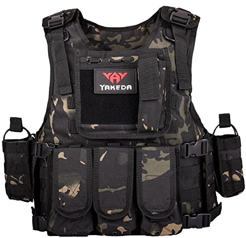 YAKEDA Outdoor Tactical Airsoft Vest Adjustable Fit Adult (Black CP)