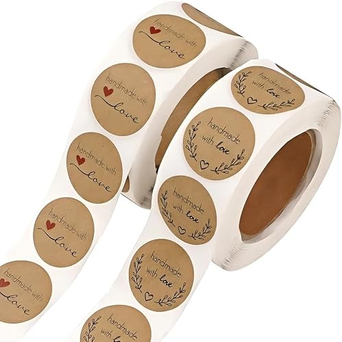 Firtink 1000 Stücke Selbstgemacht mit Liebe Aufkleber Label Handgemachte Aufkleber Label für Backen Geschenktüten Hochzeit Weihnachten