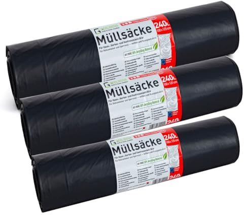 Schwarze Müllsäcke - 30 Stück - Extra Stark & absolut Reißfest - XXL Müllsack - 240 Liter (100 x 125cm)