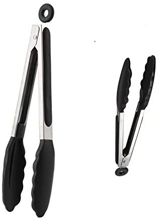 WUXIANM Pinces de cuisine en silicone, pinces à barbecue en acier inoxydable de 9 pouces et 12 pouces, pinces de cuisine avec poignées antidérapantes et têtes en silicone, (AA-1)