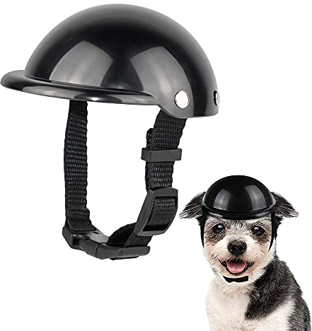 Hundehelm Klein, Motorrad Sicherheit Hut für Hunde und Katzen, Kleiner Hundehelm mit Entlüftung, Helme Einstellbar, Reiten im Freien, Verstellbar Haustierhut, ABS Baumwolle Polyester, Schwarz