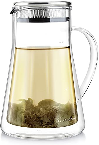 Teabloom Insulated Teapot Keeps Tea Hot – Tea Maker For Two (24 oz / 2 Mugs) – Double Wall Glass Tea Steeper with Stainless Steel Filter Lid for Loose Leaf Tea
