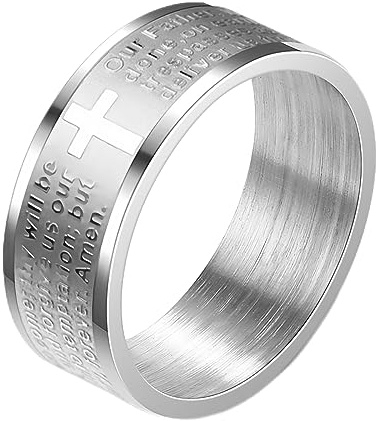 ZENSE - Bague homme avec gravure prière du Notre Père et croix latine ZR0152, taille 58