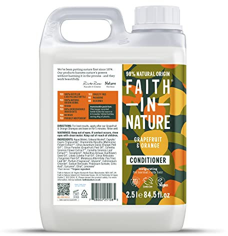 Faith In Nature Natural Grapefruit & Orange Conditioner, Purifying for Oily Hair & Scalp, Vegan & Cruelty Free, No SLS, Silicones or Parabens, 2.5L Refill
