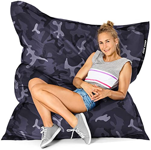 Green Bean Outdoor Sitzsack XXL 140x180cm 380 Liter Kinder & Erwachsene Bean Bag EPS Perlen Füllung Riesensitzsack Liegekissen Waschbar Wetterfest Lounge Chair Sitzkissen Camouflage Schwarz