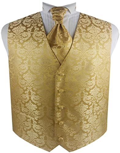 ME&SLEEVE 3 Stück Herren Klassisch Smoking Hochzeits Paisley Weste + Ascot Krawatte + Taschentuch für Hochzeitsanzug