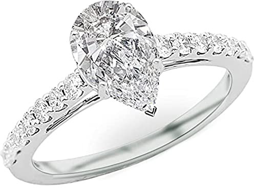 KnSam Verlobungsring PT950 Platin, Solitärring Hochzeit Ringe Tropfen Klassiker Pave-Set Diamant H-I Farbe SI2-I1 Clarity 0.75 Ct Hauptstein, Echter Schmuck Gr.56 (17.8)