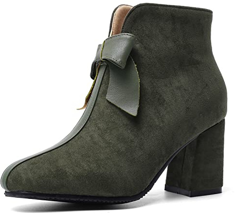 Viéctaa Bottines Chelsea Femme Hiver Talon Carré Low Boots Effet Suède Nœud Bout Rond Chaussures Soirée- Verte Velours Imprimé 38