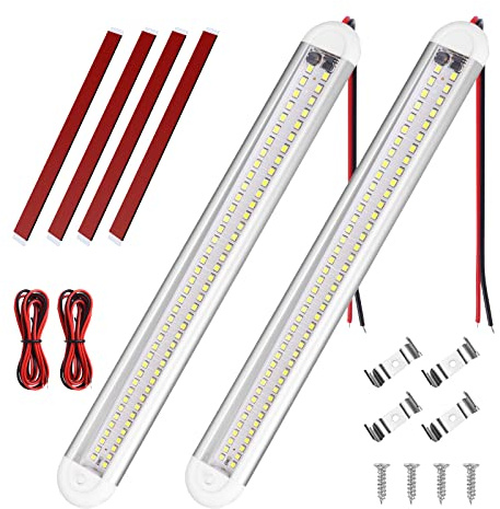 URAQT LED Iluminación Interior del Coche, 12V-85V 6W LED Barra de Luz Interior con Interruptor, 2PCS 80 Leds 6500K Tubo Lámpara de Coches para Vehículos, Caravana, RV, Barco, Camper, Gabinetes