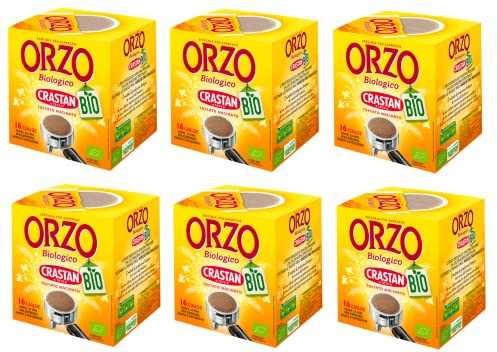 6x Crastan Orzo Biologico in Cialde Bio-Gerste in Pads Geröstete und Gemahlene Gerste, ideal für Mokka, Aufguss und Espresso 96g Jede Packung enthält 16 Pads