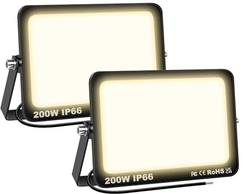 SKYWORLD 2 Pcs 200W 20000LM LED Strahler Außen, Flutlichtstrahler | Wasserdicht Led Fluter 3000K Warmes Weiß Flutlicht Scheinwerfer Außenstrahler für Garten Garage Hof Flur Hinterhof Terrasse