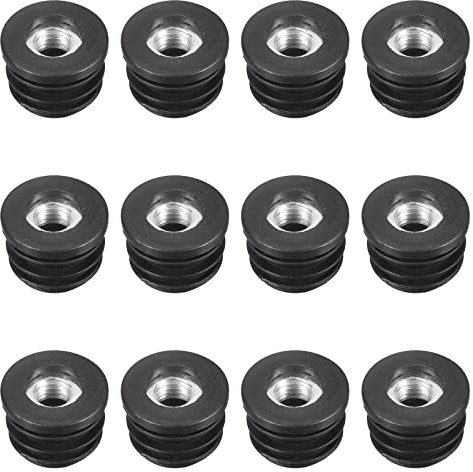 uxcell 12Pcs Inserts for Round Tubes with M8 Thread, for 22mm/0.87 OD Round Tube, Round Black Plastic Plug Caster Insert Chair End Caps Furniture Leg Plug