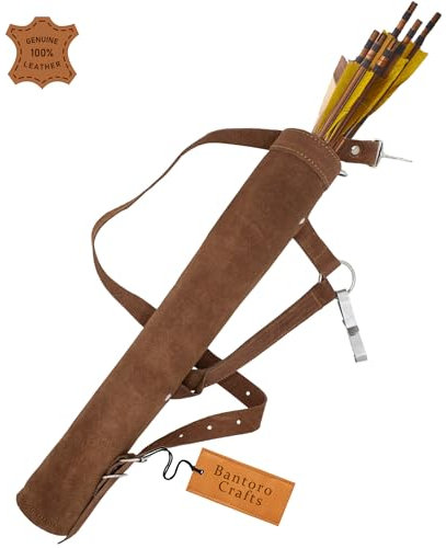 Bantoro Crafts Braunes Leder, Köcher traditionelles Leder, Bogenschießen-Köcher, Pfeilhalter, Taille/Hüfte, hängende Umhängetasche, Schießen, Jagd, Schultergurt, verstellbare Gürteltasche