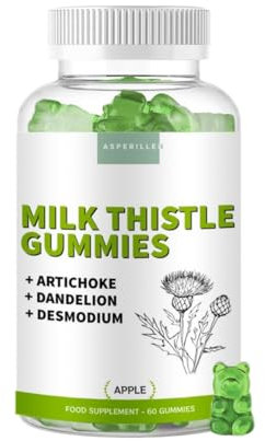 Leber Komplex Gummibärchen mit Mariendistel, Artischocke, Löwenzahn und Desmodium Apfelgeschmack - Detox Gummies Hochdosiert mit 80% Silymarin - Vegan, Ohne Gluten, 60 Einheiten