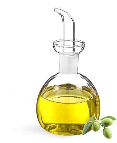SNOWDVANCE Aceitera Antigoteo Cristal - Vinagrera de Vidrio Transparente para Cocina, Mesa Comedor Forma Redonda Dispensador Multifuncional (Antigoteo Redonda 500ml)